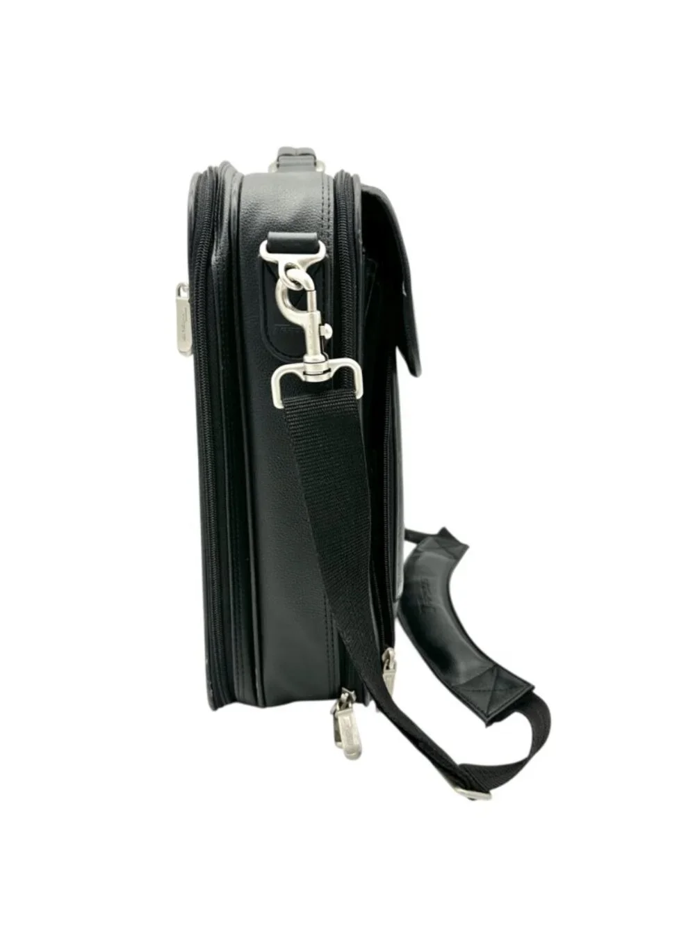 Targus Black Leather Briefcase Multiple Compartments Removable Shoulder Strap